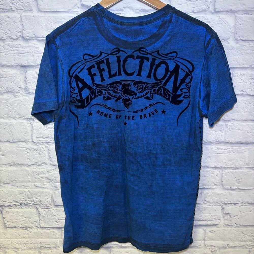 Vintage Y2K Affliction Distressed Mens Freedom Defender Graphic T-shirt Large - Picture 10 of 13